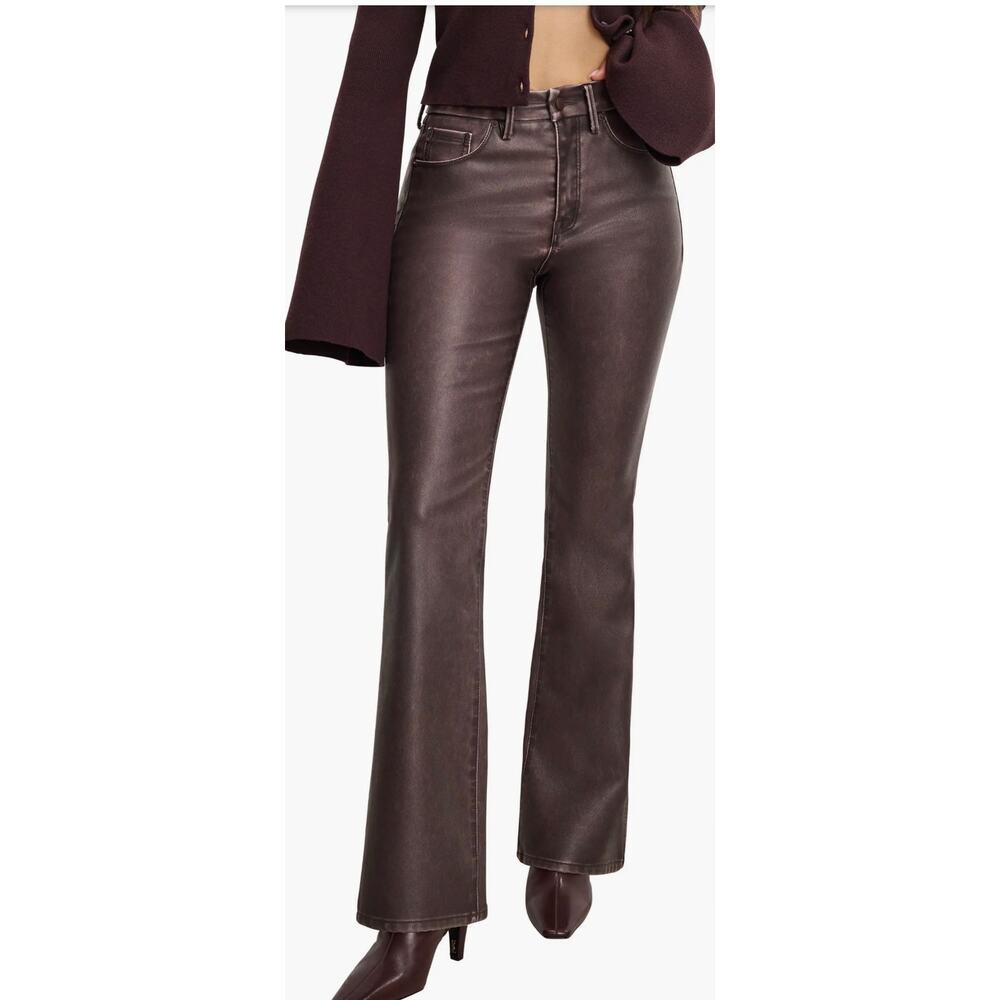 Good American High Waist Faux Leather Bootcut Pants SZ 2